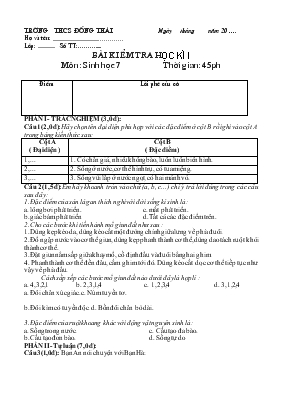 Bài kiểm tra học kì I môn sinh học 7 thời gian 45 phút
